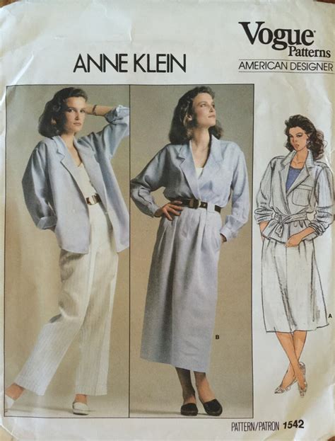 Vtg 1542 Vogue 1985 Vogue American Designer By Anne Klein Misses Jacket Skirt Pants Size 8