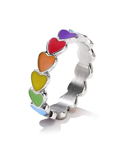 Buy Mprainbow Enamel Rainbow Lgbt Pride Ring 5mm Star Heart To Heart