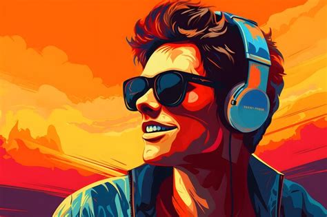 Premium Ai Image Young Man Wearing Headphones And Sunglasses