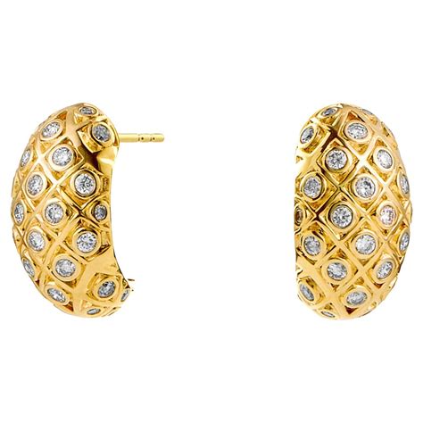 Cartier Hoop Earrings Yellow Gold Set With Diamonds For Sale At