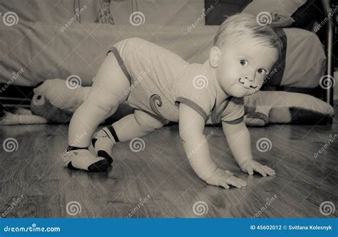 Cute Baby With Painted Mustache Standing Stock Photo Image Of Healthy