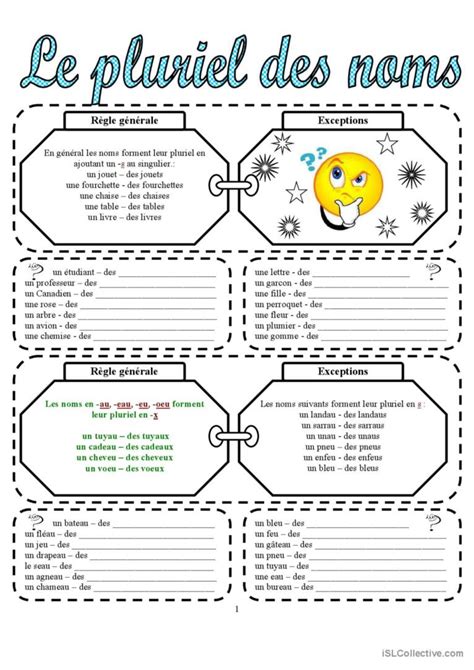 Le Pluriel Des Noms Guide D Fran Ais Fle Fiches Pedagogiques Pdf Doc