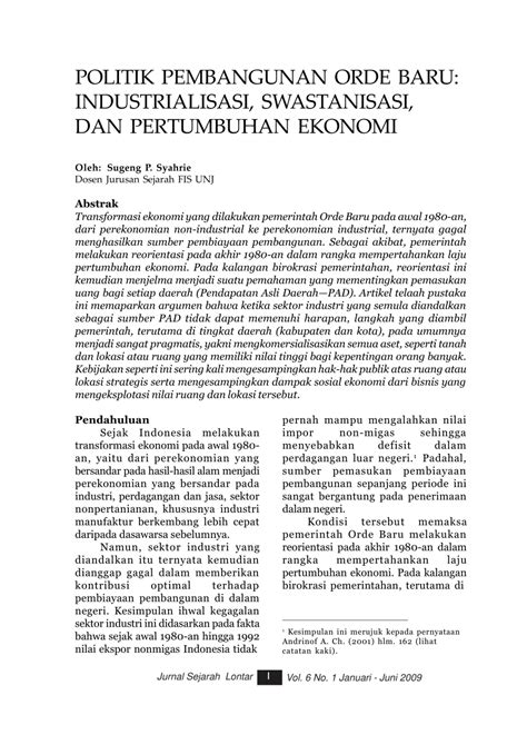 PDF Politik Pembangunan Orde Baru Industrialisasi Swastanisasi Dan