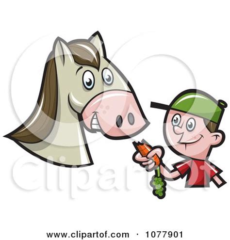 Clipart Boy Feeding A Horse A Carrot - Royalty Free Vector Illustration by jtoons #1077901