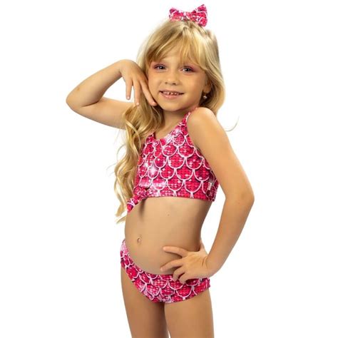 Biquíni Infantil Top Sereia Rosa Cecí Moda Praia