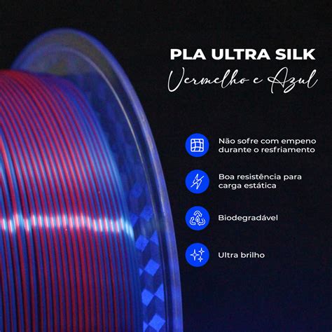 Filamento PLA Ultra Silk Bicolor Vemelho E Azul 3DLab