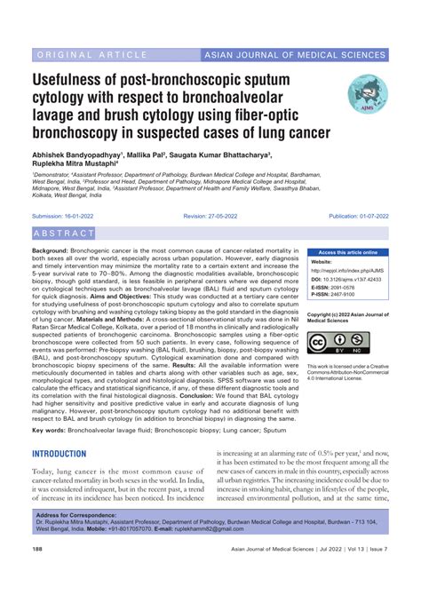 (PDF) Usefulness of post-bronchoscopic sputum cytology with respect to bronchoalveolar lavage ...