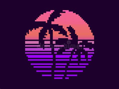 Pixel Art Palm Trees At Sunset In S Style Bit Sun Synthwave And