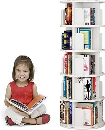 tonchean Bibliothèque rotative à 360 pour enfants 5 niveaux Blanc