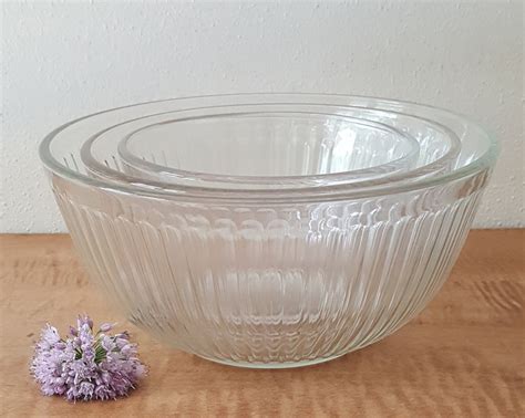 Vintage Pyrex Clear Mixing Bowl Set Sculptured Pyrex Glass Etsy