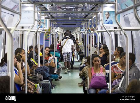 Passengers Inside The Train Supervia Stock Photo Alamy