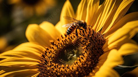 Fondo Miel De Abeja En El Girasol Fondo Abeja Y Girasol Foto De