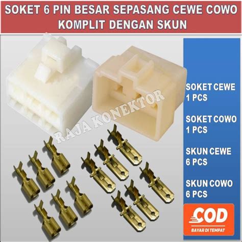 Isi 5 Set Soket Kiprok 6 Pin Besar Set Dengan Skun Nylon Tahan