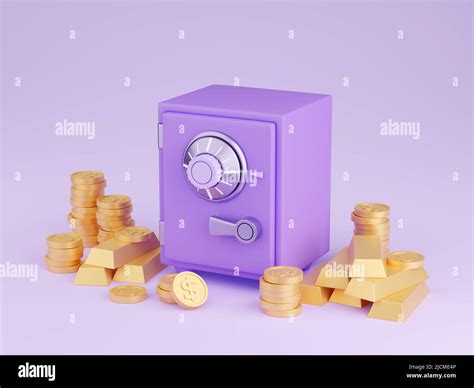 Safe Box With Money 3d Render Illustration Of Closed Purple Strongbox