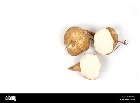 Closeup Group Of Jicama Or Pachyrhizus Erosus Isolated On White