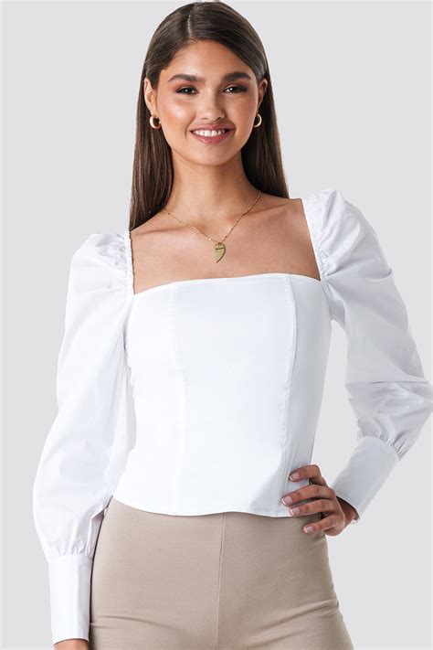 Straight Shape Puffy Sleeve Blouse White Na