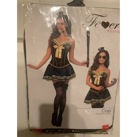 New Fever Police Officer Sexy Cop Costume Adult Size Medium Boned Corset And Tutu