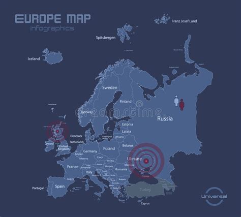 Infographics Europe Map Flat Design Colors With Names Of Individual States Blue Background