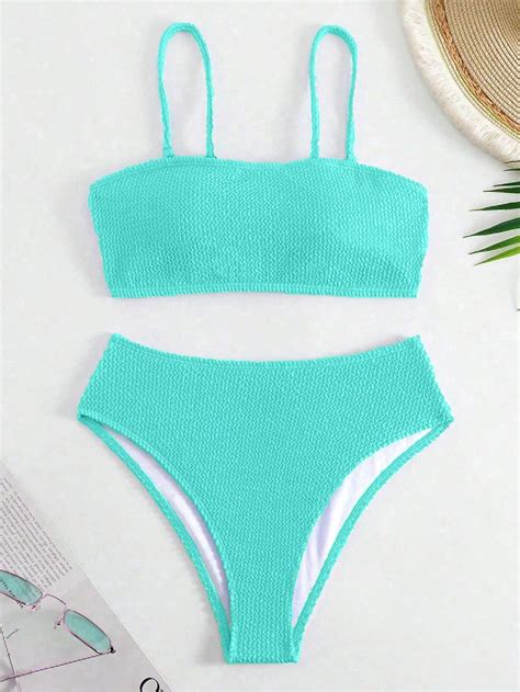 Shein Swim Vcay Plain Smocked Bikini Swimsuit Shein Usa