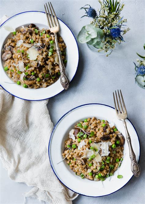 Spring Pea And Mushroom Farro Risotto Broma Bakery