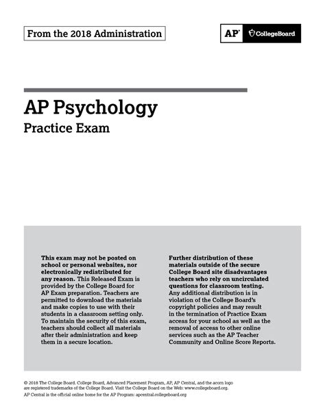 Ap Psych Practice Exam Ap Psychology Practice Exam From The