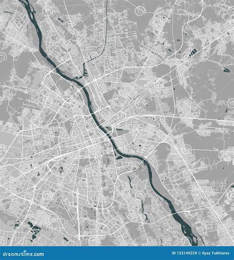 Map of the City of Warsaw, Poland Stock Illustration - Illustration of