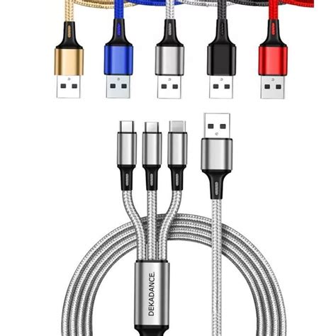 Câble Multi Usb 3 En 1 Tressé Et Renforcé Usb C Micro Usb Et Lightning 1 2m Charge Rapide