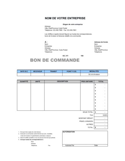 ᐉ Modèle Bon De Commande Excel SOS Excel