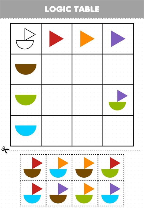 jogo de educação para crianças tabela lógica forma geométrica triângulo