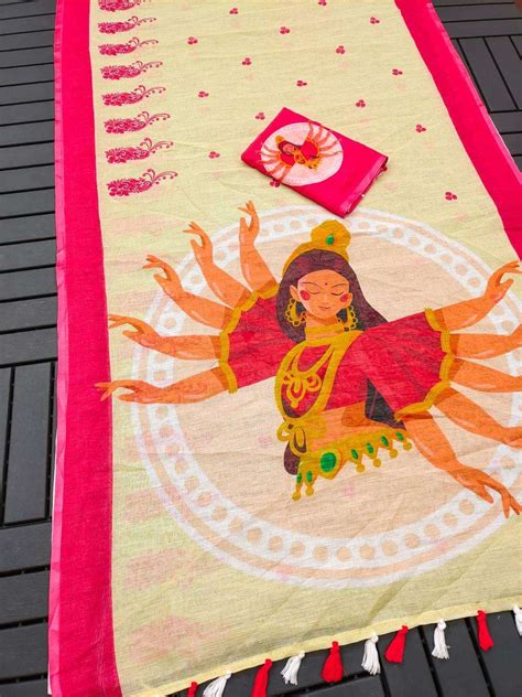 GURGA POOJA SAREE WITH DURGA GOD PRINTED DIGITAL PRINTED SAREES