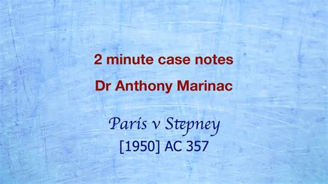 Paris V Stepney Duty Of Care To Specific Individual Youtube