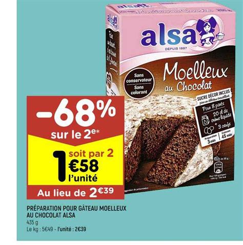 Promo Pr Paration Pour G Teau Moelleux Au Chocolat Alsa Chez Leader