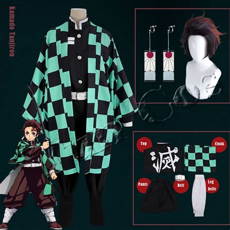 Dem Nio Slayer Kamado Tanjirou Cosplay Traje Brincos Peruca Kimono