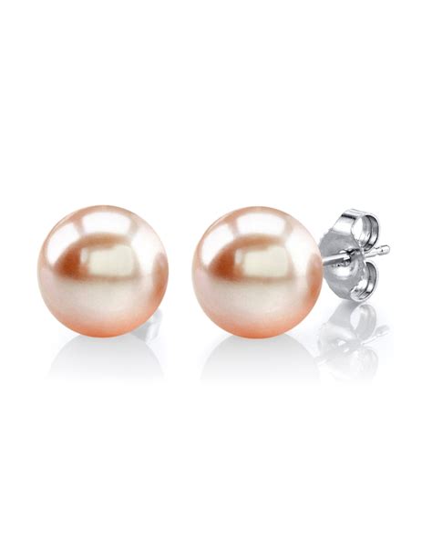 Mm Peach Freshwater Round Pearl Stud Earrings