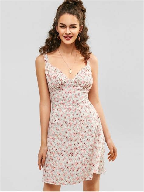 35 Off 2021 Zaful Ruched Floral Sundress In Warm White Zaful