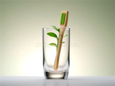 Glass Goblet With Bamboo Toothbrush On White Background AI Generated