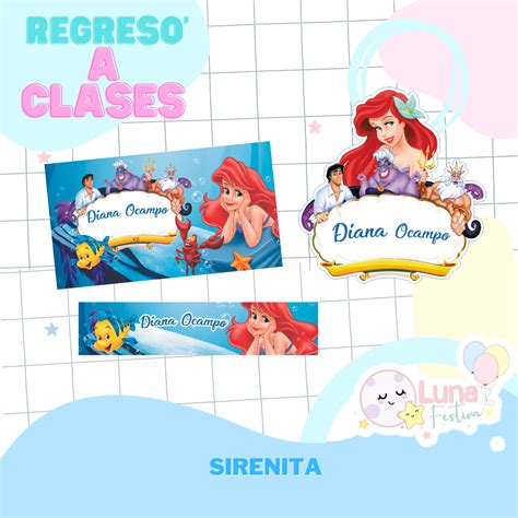 Etiquetas Escolares Ariel La Sirenita Etiquetas Para Lapices Ariel