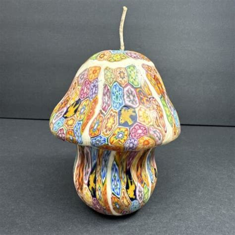 Vtg Mushroom Shaped Wax Candle Flower Fish Koi Psychedelic Kaleidoscope