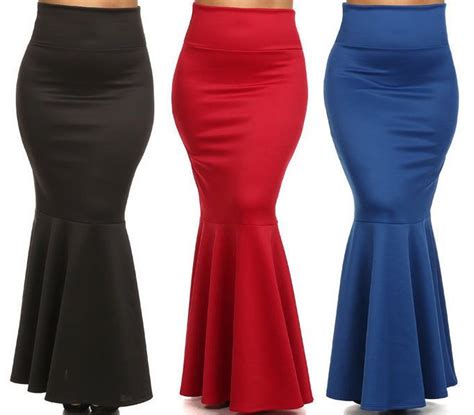 Plus Size Mermaid Maxi Skirt High Waist Long Slim Bodycon Fit Flare 1X