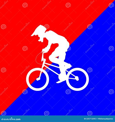 White Silhouette Bmx Rider Logo Design Isolated On Red And Blue Blue