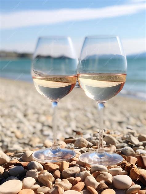 Premium Photo Pair Of Wine Glasses On The Beach