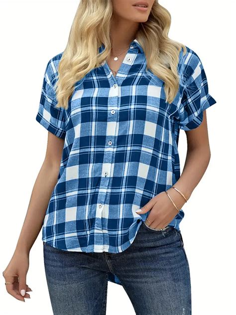 Plaid Print Button Front Shirt Casual Short Sleeve Shirt Temu