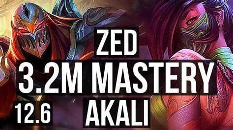 ZED Vs AKALI MID 3 2M Mastery 6 Solo Kills 1000 Games 12 2 2