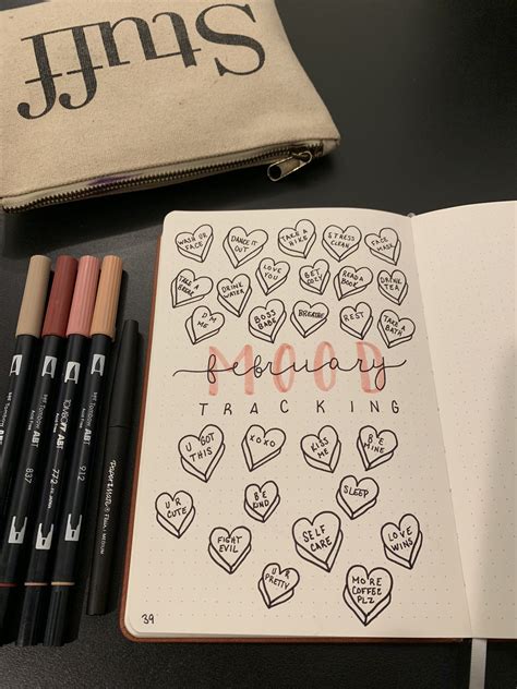 Bullet Journal Mood Tracker February Heart Candy Self Care Bullet