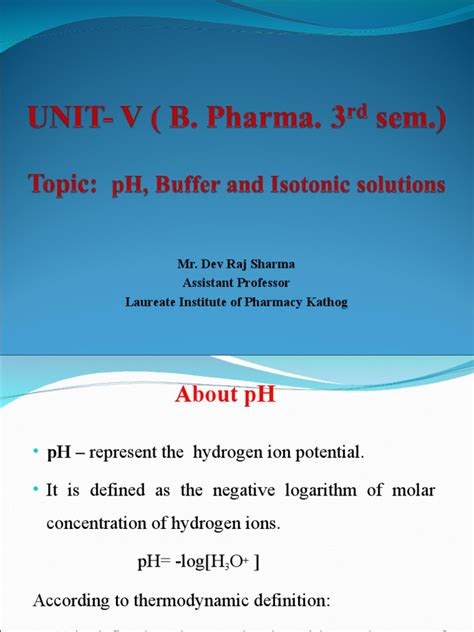 Unit V Ph Buffers And Isotonic Solution Pdf Ph Buffer Solution