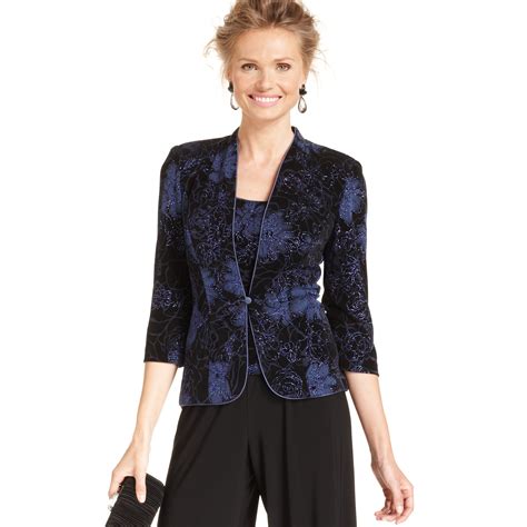 Alex Evenings Threequarter Sleeve Printed Glitter Jacket Sleeveless