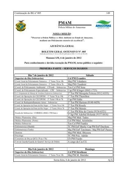 Bg 005 De 6jan2012 Sex Polícia Militar Do Amazonas