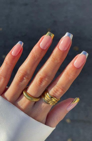 40 Modern French Style Nails To Be Wearing In 2022 Metallic Gold And