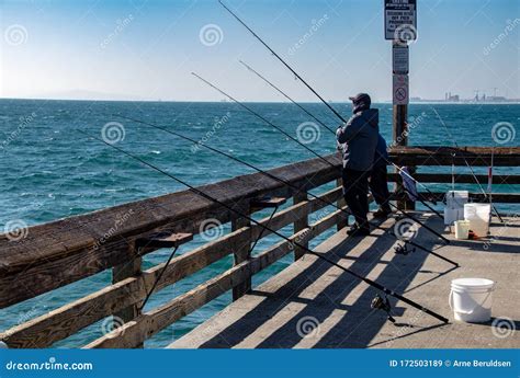 Fishing On Newport Pier In Newport Beach Editorial Stock Image Image