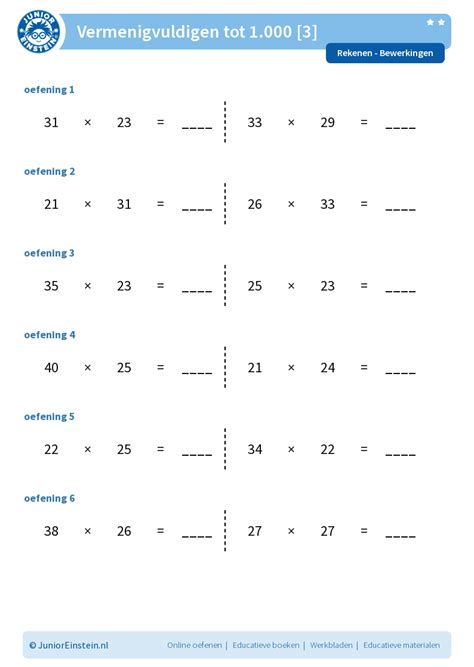Werkblad Vermenigvuldigen Tot 1 000 3